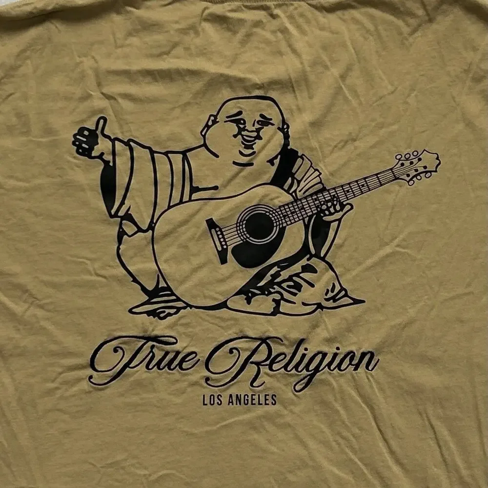 True Religion Relaxed Fit Graphic Print T-Shirt Men's 3XL Short Sleeve Beige Tee